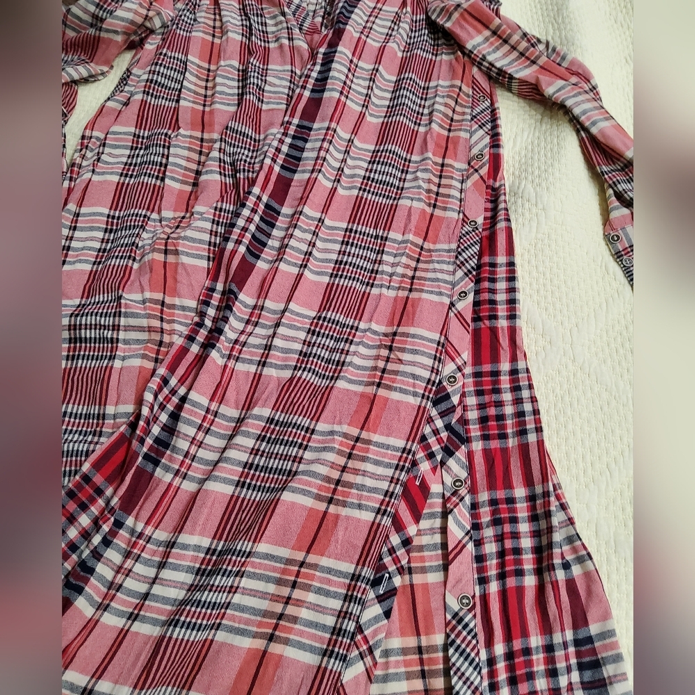 Free People Loralei Plaid Button Down Midi Dress Longline Shirt Size M - Picture 13 of 15